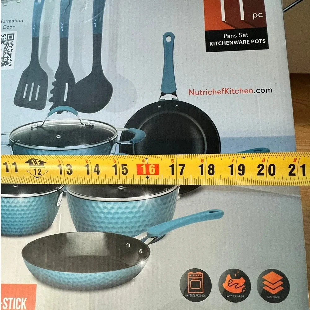 NutriChef 11pc Cookware Set Blue Diamond Ceramic Nonstick NCCW11BD Brand New